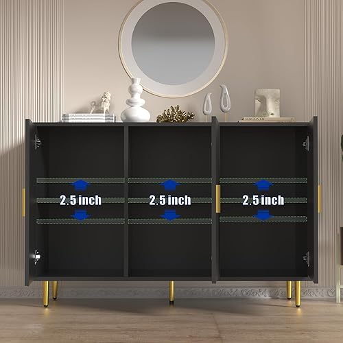 Miniatura 7 de Aparador Buffet Negro, Gabinete Barra de Café de Acento con 3 Puertas, Gabinete de Entrada para Sala de Estar, Cocina, Pasillo