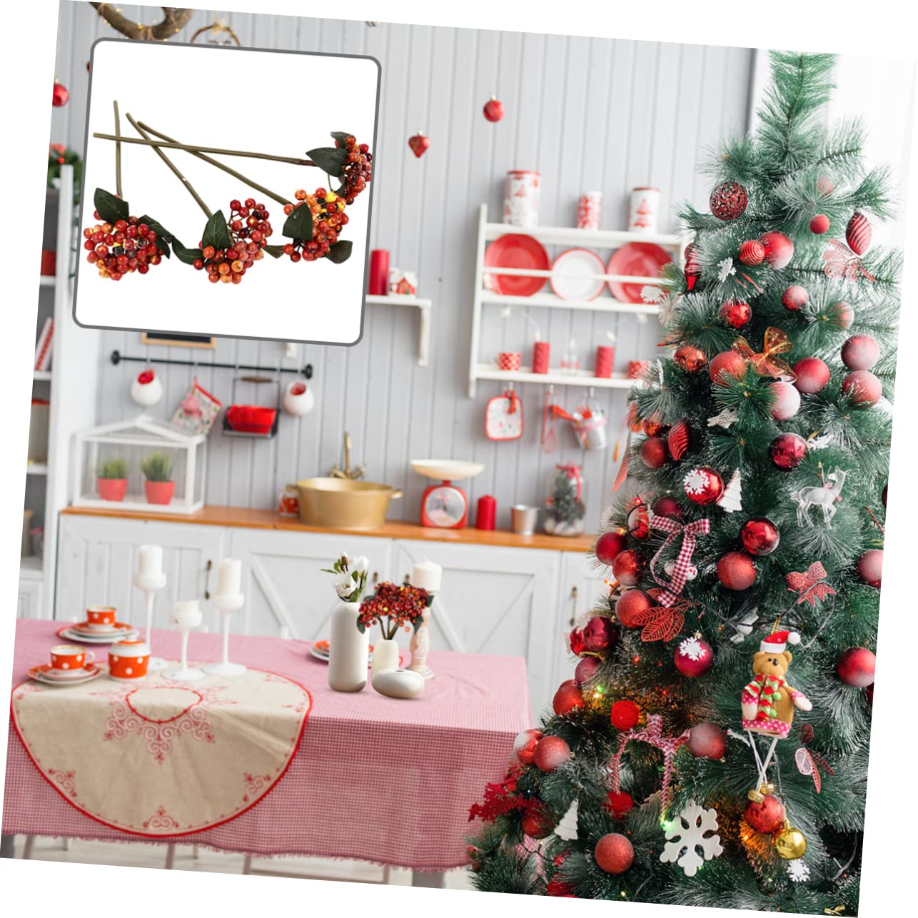 Abaodam 12stücke Realistische Beeren-Bouquets Für -Dekorationen Künstliche Beeren Für Weihnachtsdeko Rot Orange Lebendige Und Flexibele Arrangements Für Vasen Und Weihnachtsbaumdeko