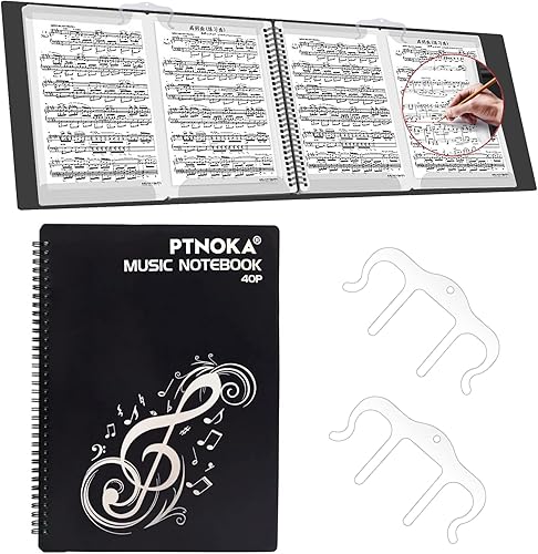 Carpetas para partituras y música, 4 páginas, se expanden en espiral, tamaño A4, 10 mangas, 40 bolsillos (negro)