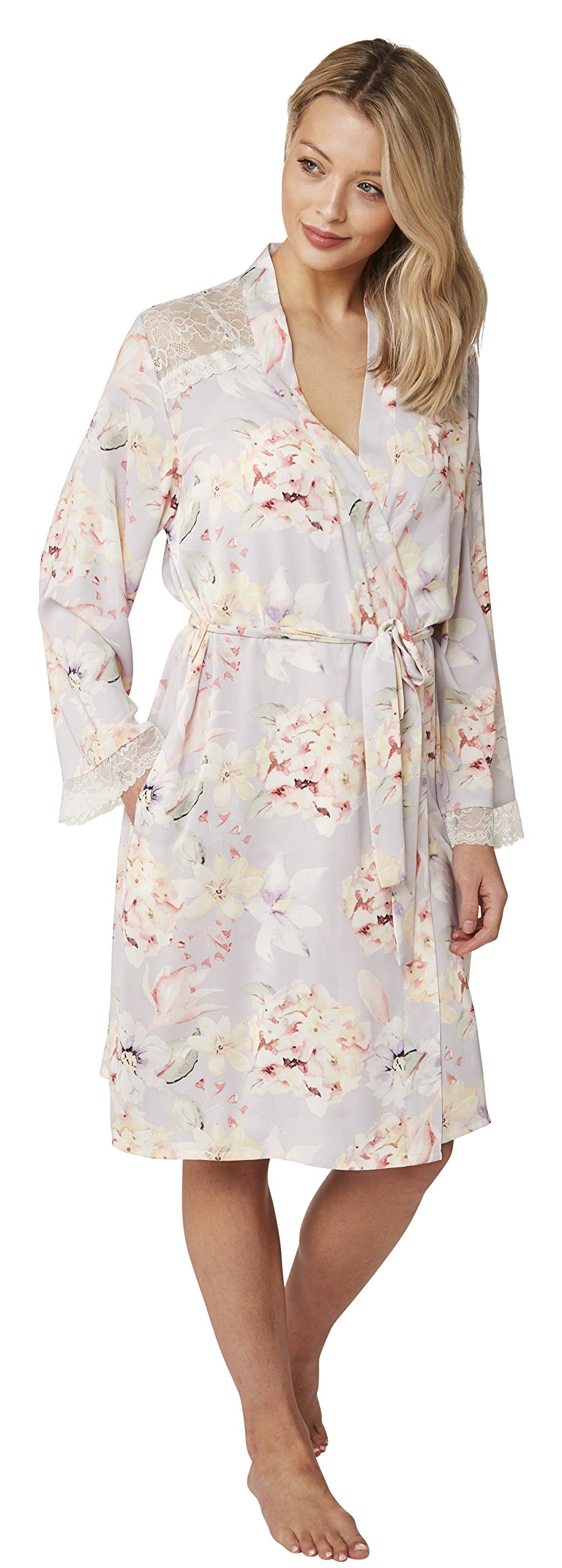 Marsylka Ladies Dressing Gown Floral Silky Satin Robe ~ Wrap (IN23061)