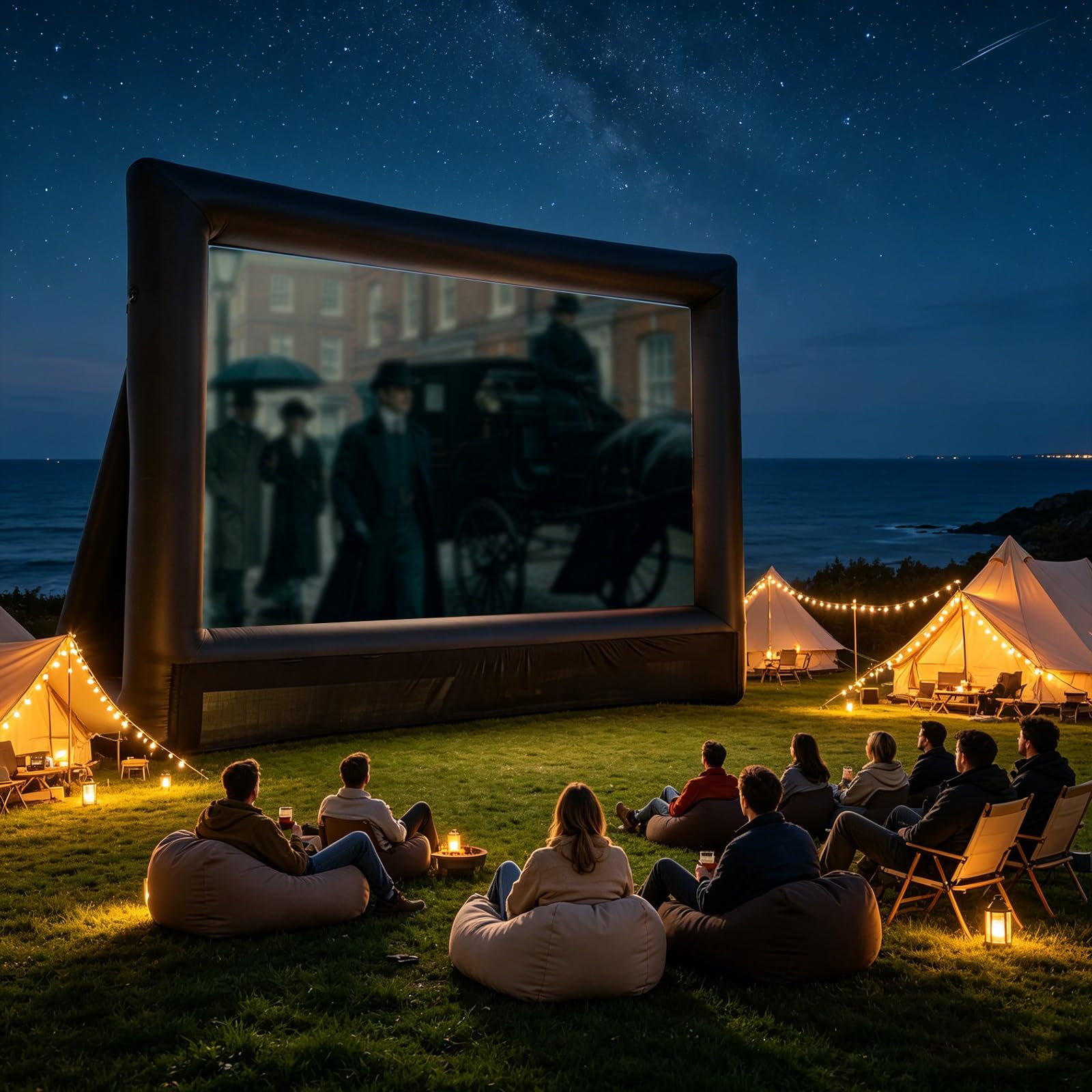 Schermo gonfiabile per proiettori all'aperto, portatile, per giardino, giardino, senza pieghe, per home cinema e feste