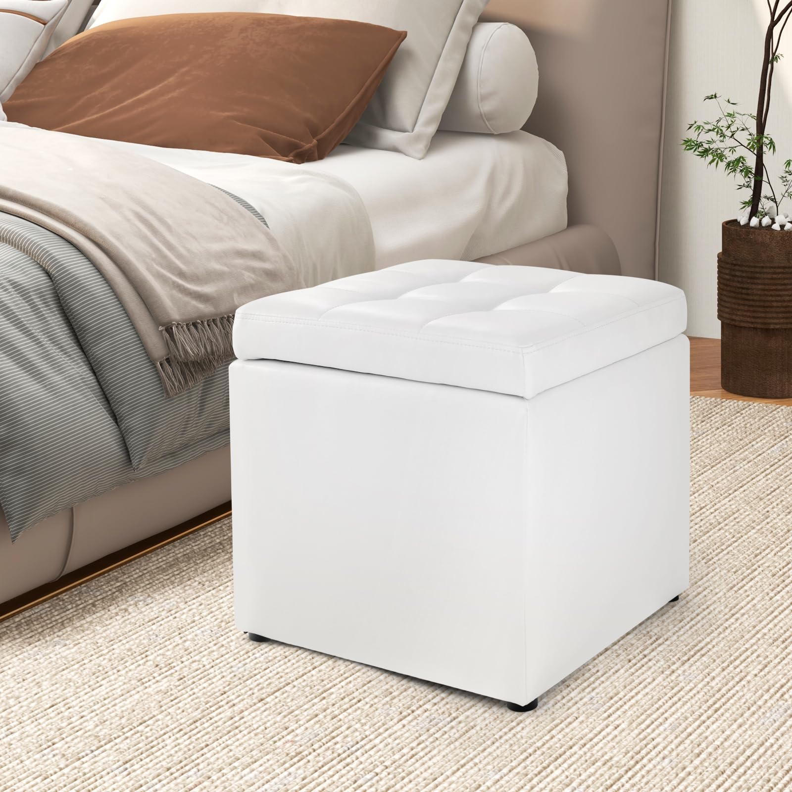 COSTWAY Pouf Contenitore Quadrato, Cubo Poggiapiedi di 30 L, Carico Max. 150 kg, 40 x 40 x 40 cm (Bianco)