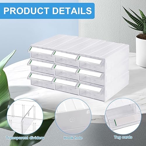 Miniatura 4 de Armario de almacenamiento apilable de 9 piezas con 18 divisores transparentes y 9 tarjetas de etiqueta, gabinete de almacenamiento apilable de