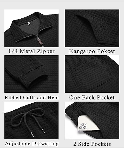 Miniatura 5 de COOFANDY Conjunto deportivo de 2 piezas para hombre, ajuste relajado, con media cremallera, para correr