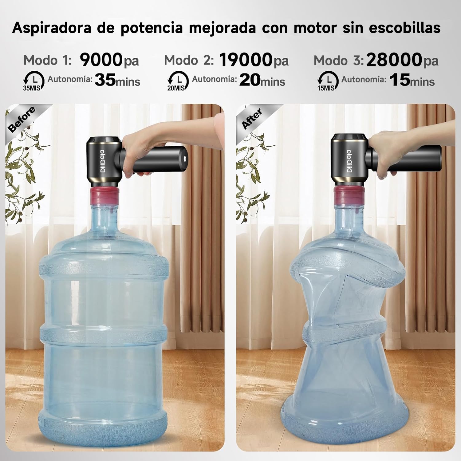 DiliDala Aspirador de Mano, 28000PA Aspiradora de Coche, 4 en 1 Aspirador Coche con Motor Sin Escobillas, 3 Niveles, Mini Aspiradora Sin Cable para Pelo de Mascotas, Coche, Hogar — view 8