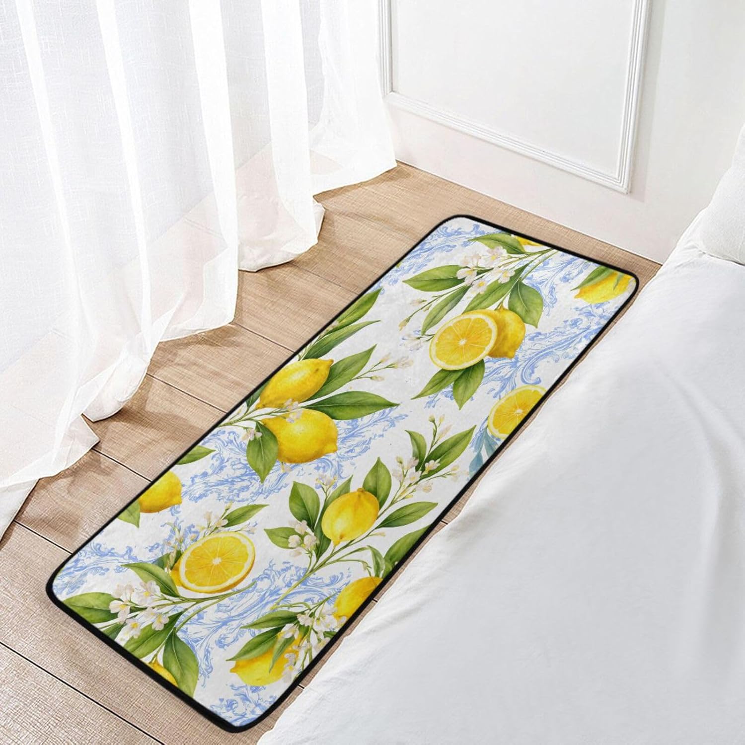 Lemon Bohemian Kitchen Rug Floor Mat Yellow Fruit Anti Fatigue Kitchen Mats 39 x 20 in Non Slip Absorbent Cushion Comfort Standing Mat Carpet for Home Decor
