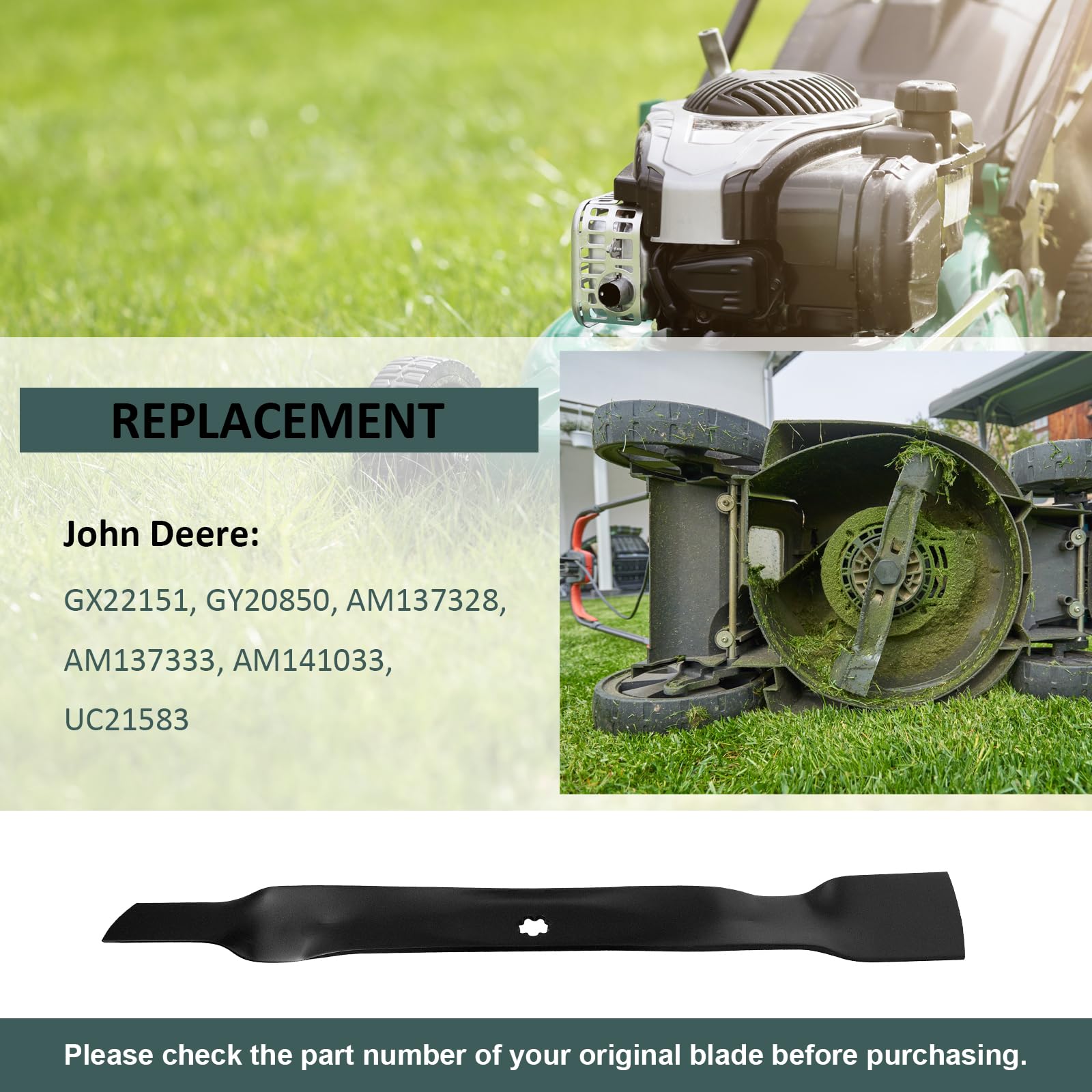 ZALANA Cuchillas de repuesto para cortacésped GX22151 GY20850 AM137328 AM137333 AM141033 - Compatible con John Deere 102 105 115 D100 D110 D125 D130 Lawn Tractor - 2 Contenido del paquete: