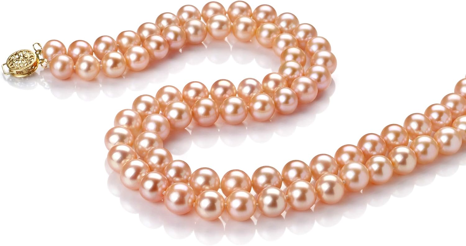 Jamilia Pink 7-8mm Double Strand AA Quality Freshwater Gold filled Cultured Pearl Necklace For Women