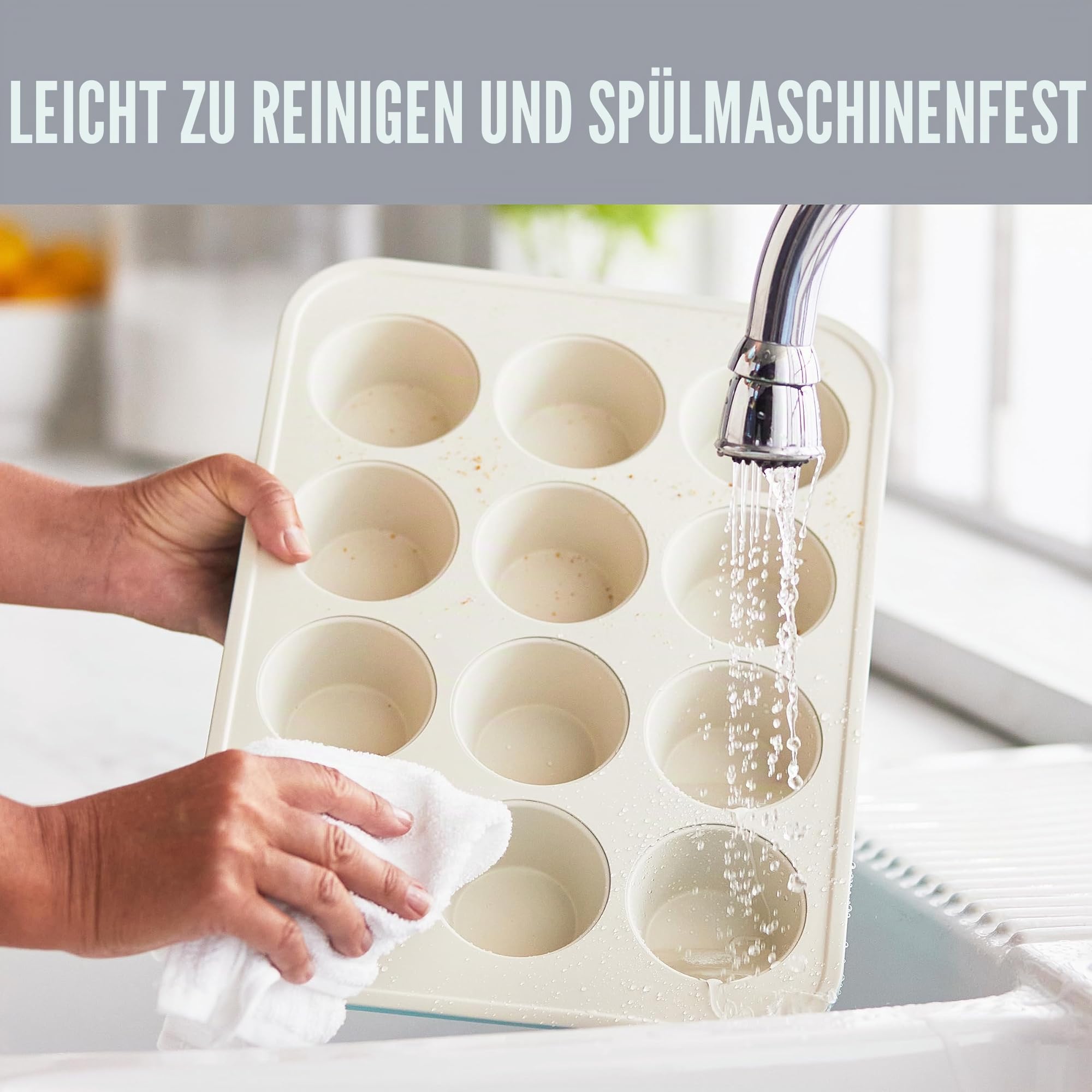 GreenLife Muffinform für 12 Muffins, gesunde Keramik-Antihaft-Backform, PFOA- und PFAS-freies Cupcake-Blatt, langlebiges Backblech, vielseitige Küchenutensilien, leicht zu reinigende Muffinform,