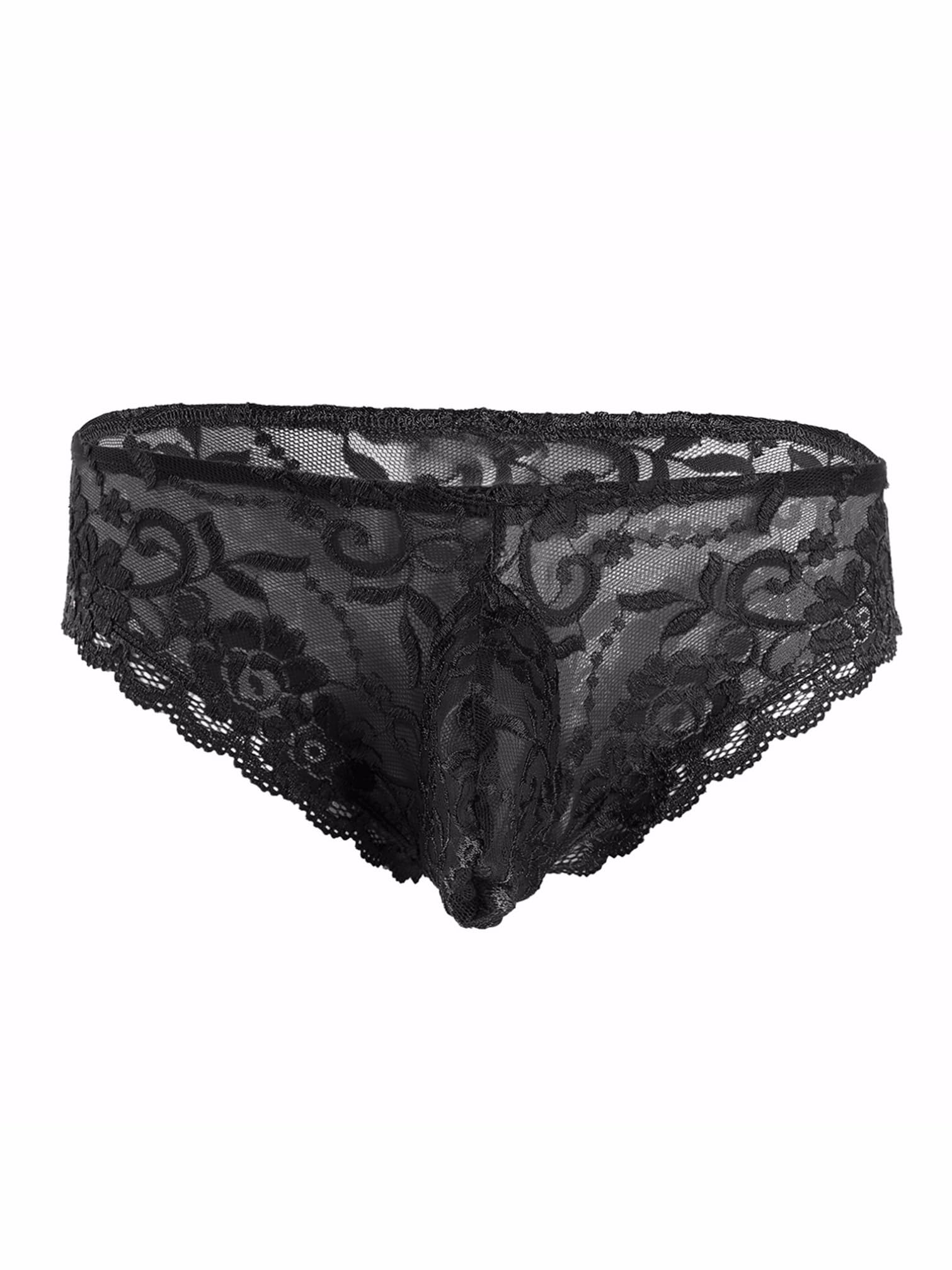 iiniim Sissy Lingeries Homme sous Vêtement Ensemble Dentelle Lingiere Transparent Bra Soutiens-Gorge avec String Travesti Nuisette M-4XL Noir J M