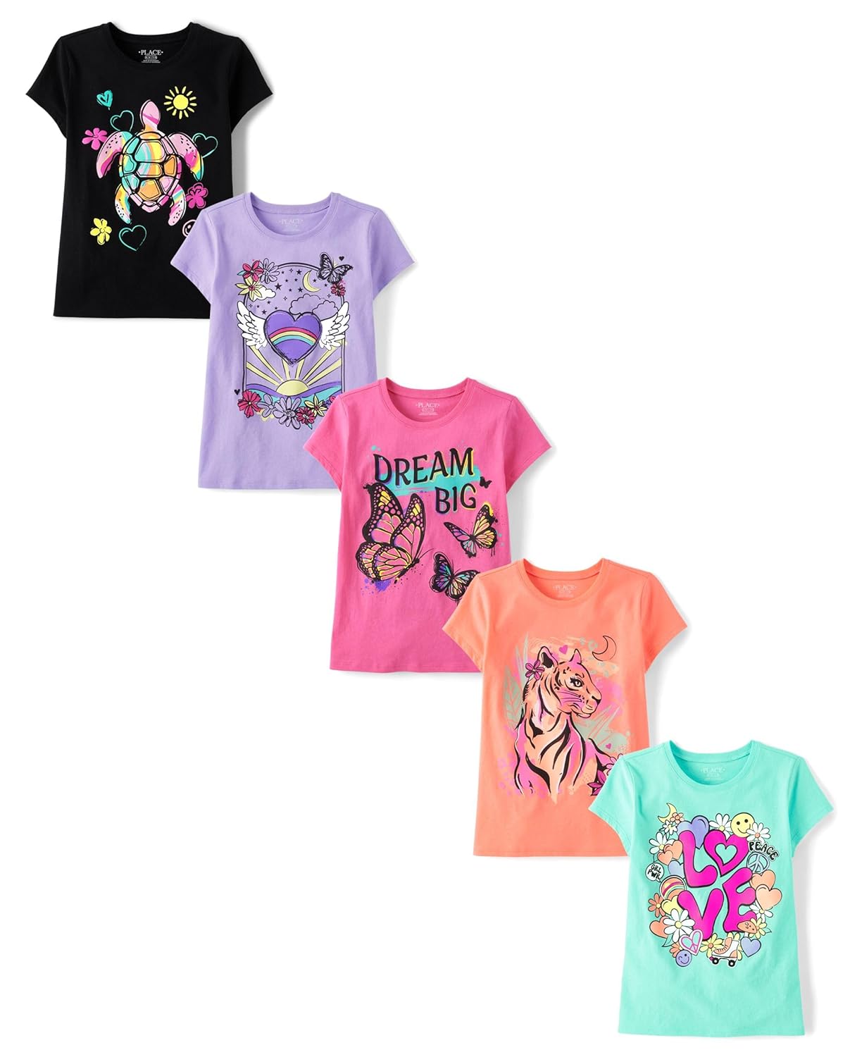 The Children's Place Girls' Trendy Icons Short Sleeve Graphic T-Shirts, Set of 5 2 The Children's Place Girls' Trendy Icons Short Sleeve Graphic T-Shirts, Set of 5 - Image 2