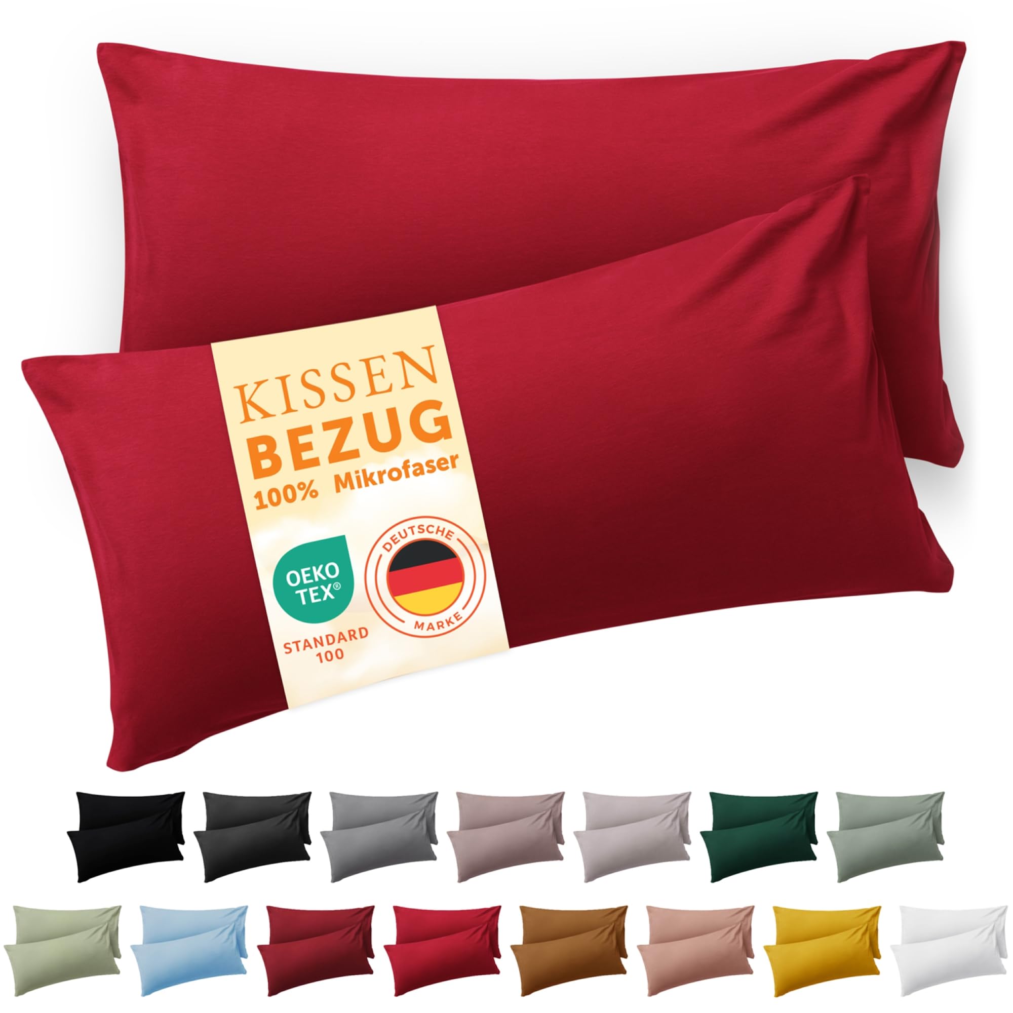 Blumtal Kissenbezug 40 x 70, 2 Stück - Oeko-TEX zert. Kissenbezüge 100% Mikrofaser in extra weich & waschmaschinenfest - Bezug Kissen 40x70 Rot