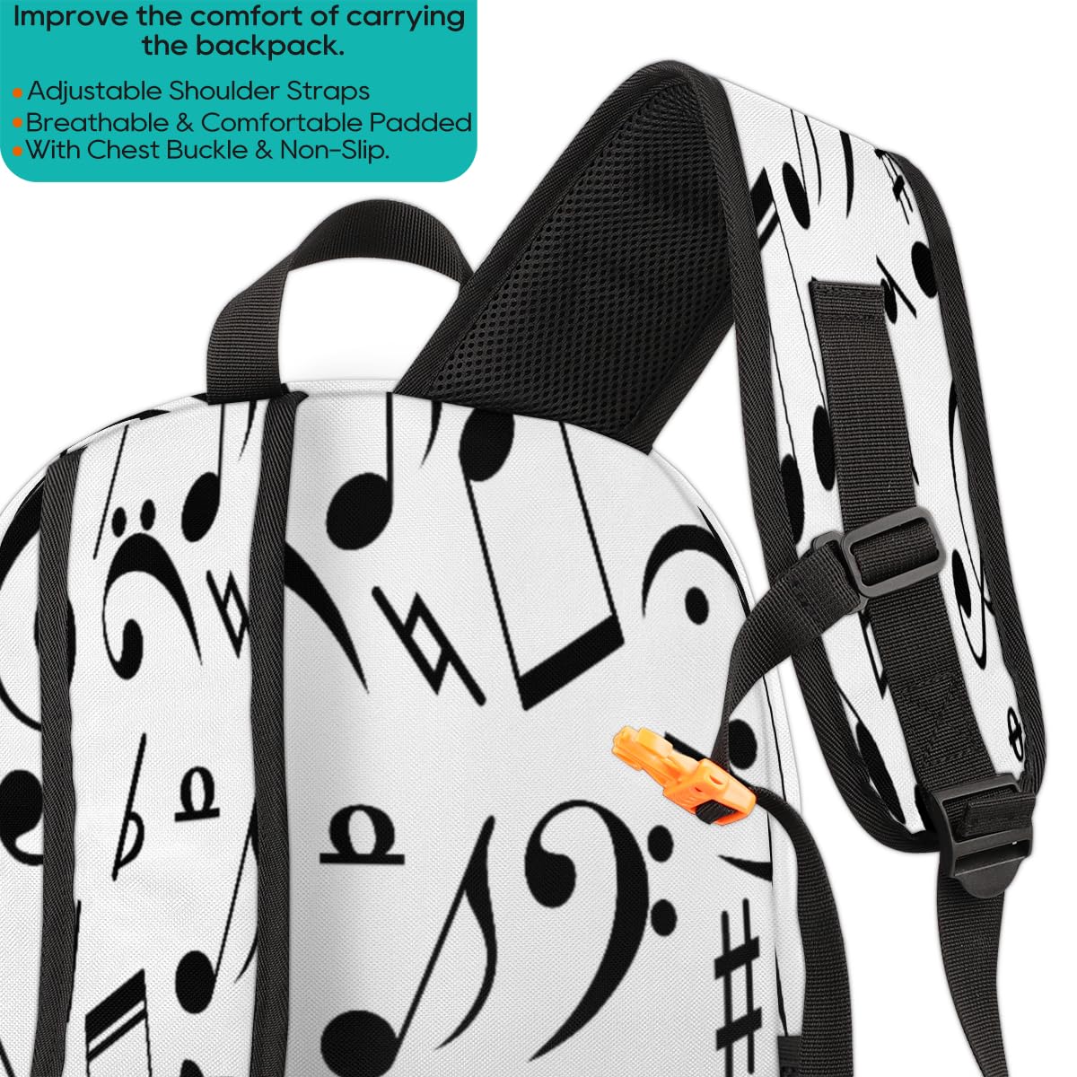 TropicalLife Rucksack mit Musiknoten, Mehrzweck-Rucksack für Kinder, Mädchen, Jungen, Männer, Frauen, 18,4 l, schwarzer Noten-Rucksack, Schule, Büchertasche, lässiger Laptop-Tagesrucksack, farbig,