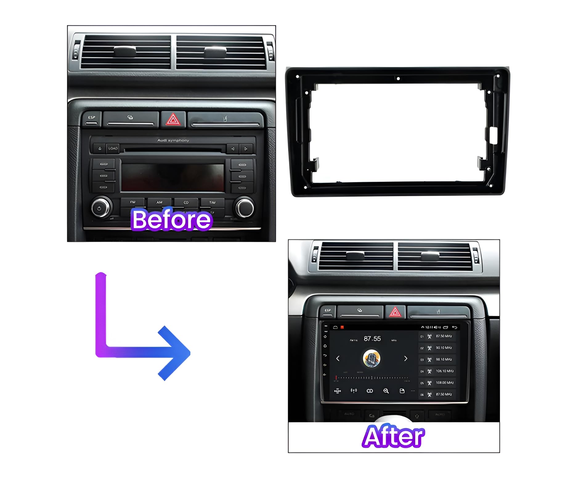 Sound-way Kit de Montage Autoradio, Façade Cadre de Radio 9" Pouces, Adaptateur Compatible avec Audi A4 2004-2009 / Seat Exe