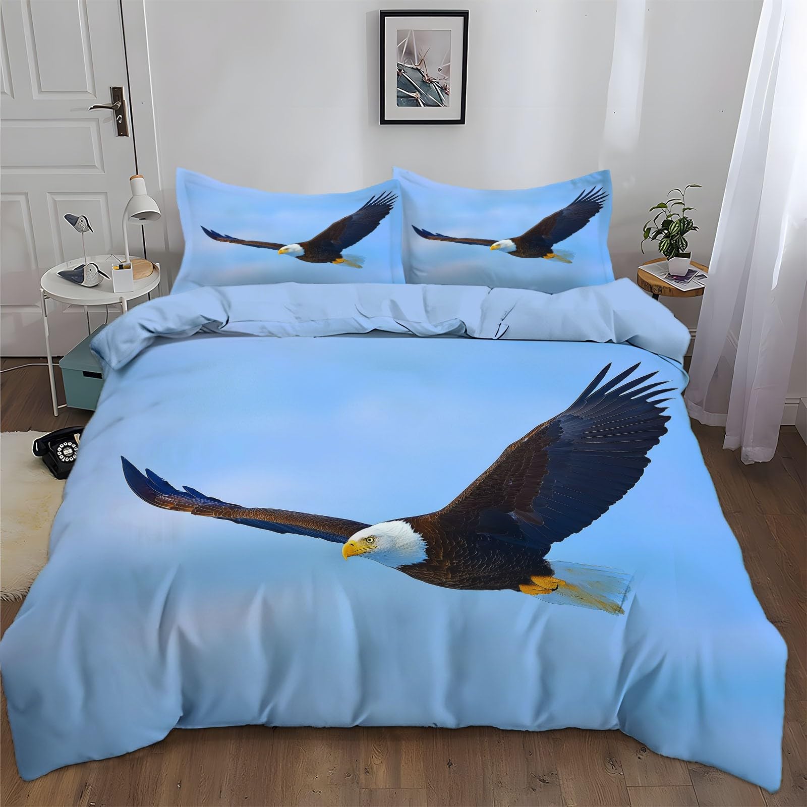Housse de couette 240x260 aigle bleu ciel avec 2 taies d'oreiller 65x65 cm
