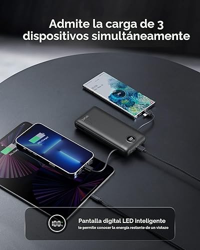Miniatura 7 de VRURC Cargador portátil de 20000 mAh, banco de energía de carga rápida USB C, 4 salidas y 2 entradas esenciales de viaje equipado con pantalla LED,