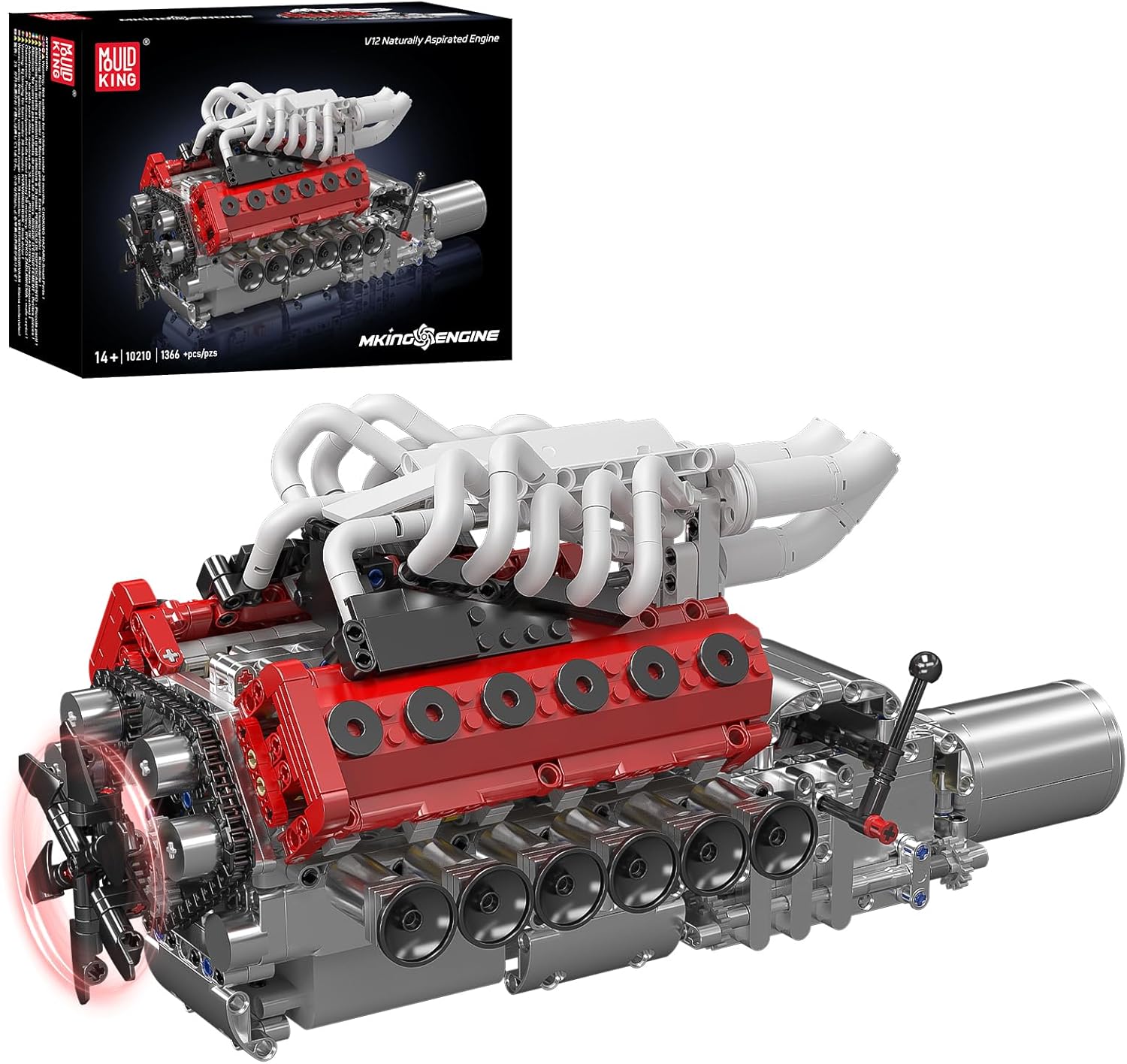Mould King 10210 V12 Engine Model Kit that Works, Build Your Own Mini Car Engine Replica, Engeering STEM Toys for Adults, Home or Office Décor (1366 Pcs)
