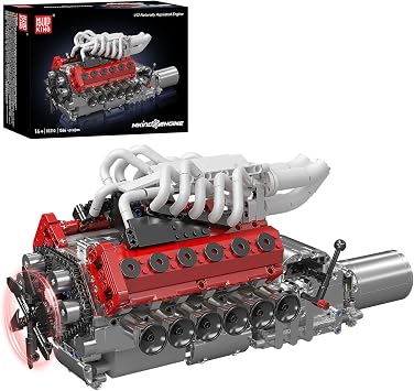 Mould King 10210 V12 Engine Model Kit that Works, Build Your Own Mini Car Engine Replica, Engeering STEM Toys for Adults, Home or Office Decor 1366 Pcs