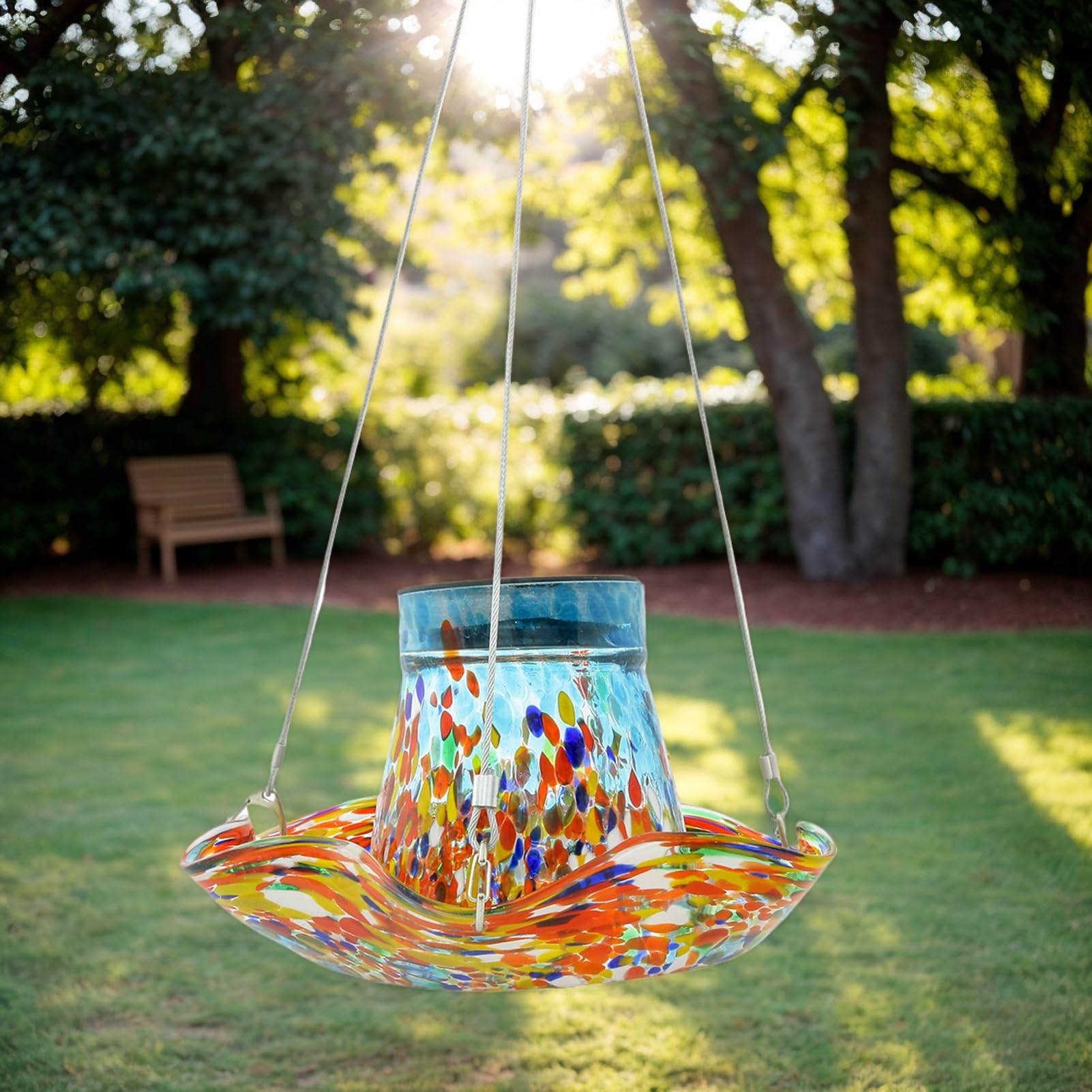 Karmnik Dla Kolibrów Słoneczne Poidełko Dla Kolibrów Do Ogrodu | Szklane Poidełko Bez Przeciekania Witrażowa Dekoracja Ogrodowa Ozdoby Do Tarasu I Ogrodu
