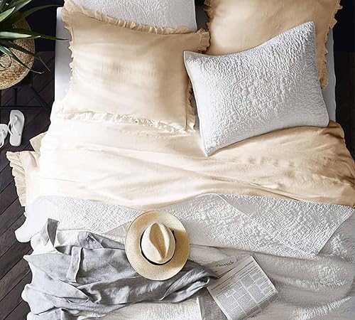 Miniatura 3 de Faincy Juego de edredón de tamaño King con volantes color tostado, juegos de ropa de cama reversible con volantes alternativos, 90 x 104 pulgadas, 3