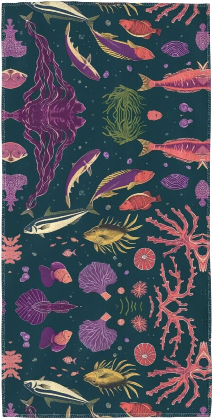 Ocean Underwater Fish Print Hand Towels for Kitchen, Decorative Bathroom Towels Decor Farmhouse Cute for Men Women Gifts