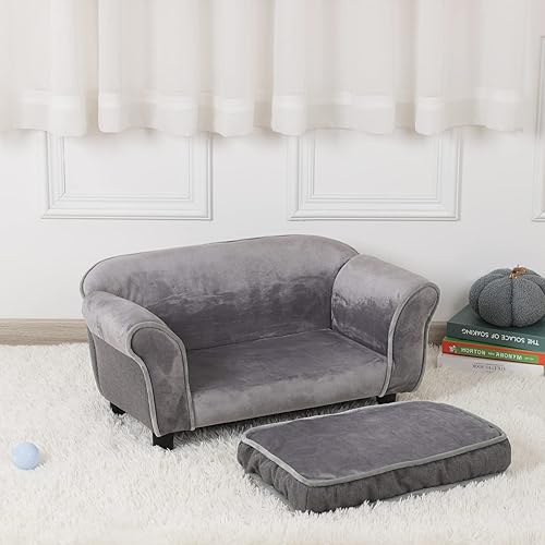 Miniatura 7 de Getifun Sofá cama pequeño para perro, sofá de terciopelo para gatos con cojín lavable y patas de plástico (29 x 16 x 12.7 pulgadas (gris)