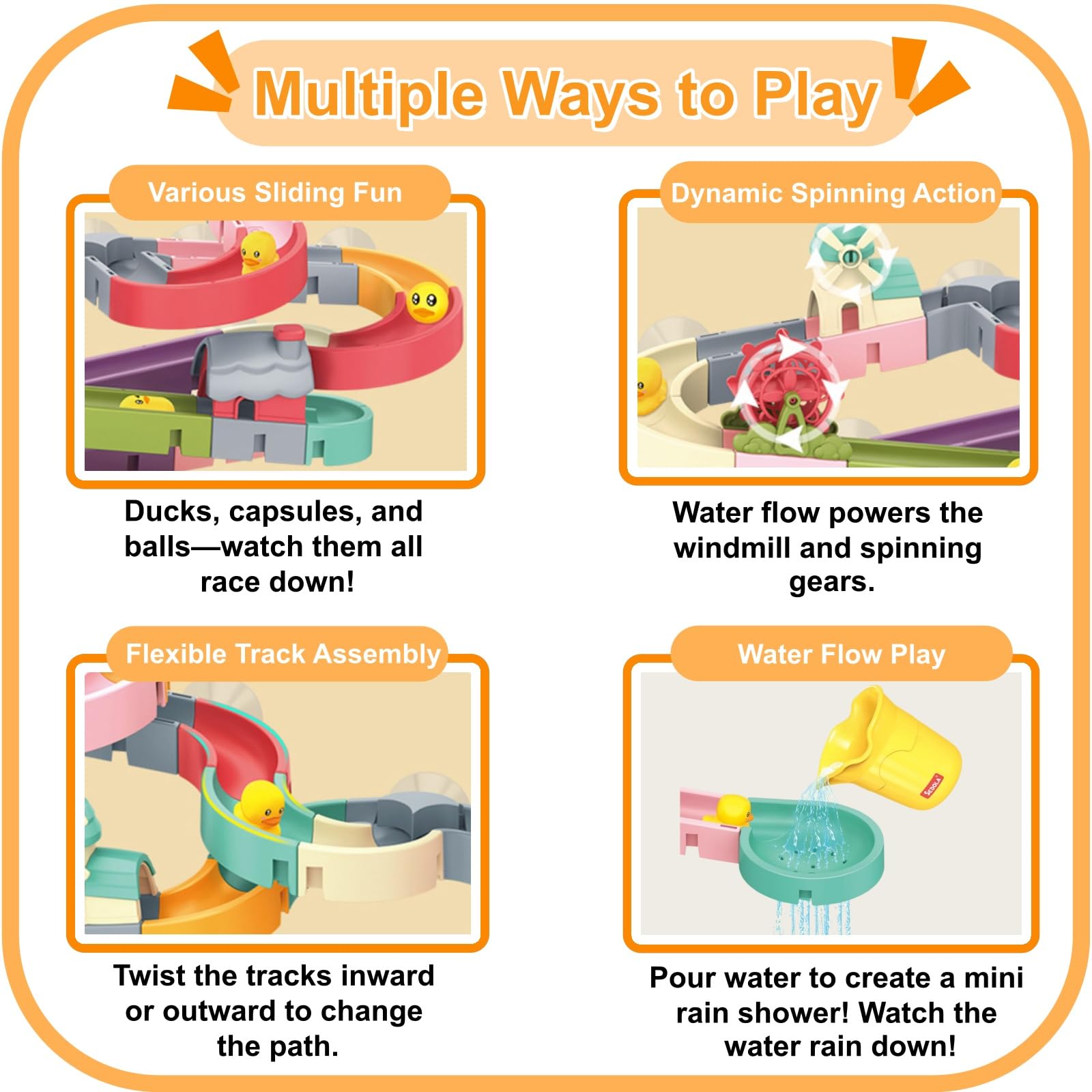 Vivyklfc 72 Pcs Water Track Bath Toy, DIY Building & Water Play Set including Suction Cups, Spinning Windmill - Image 3