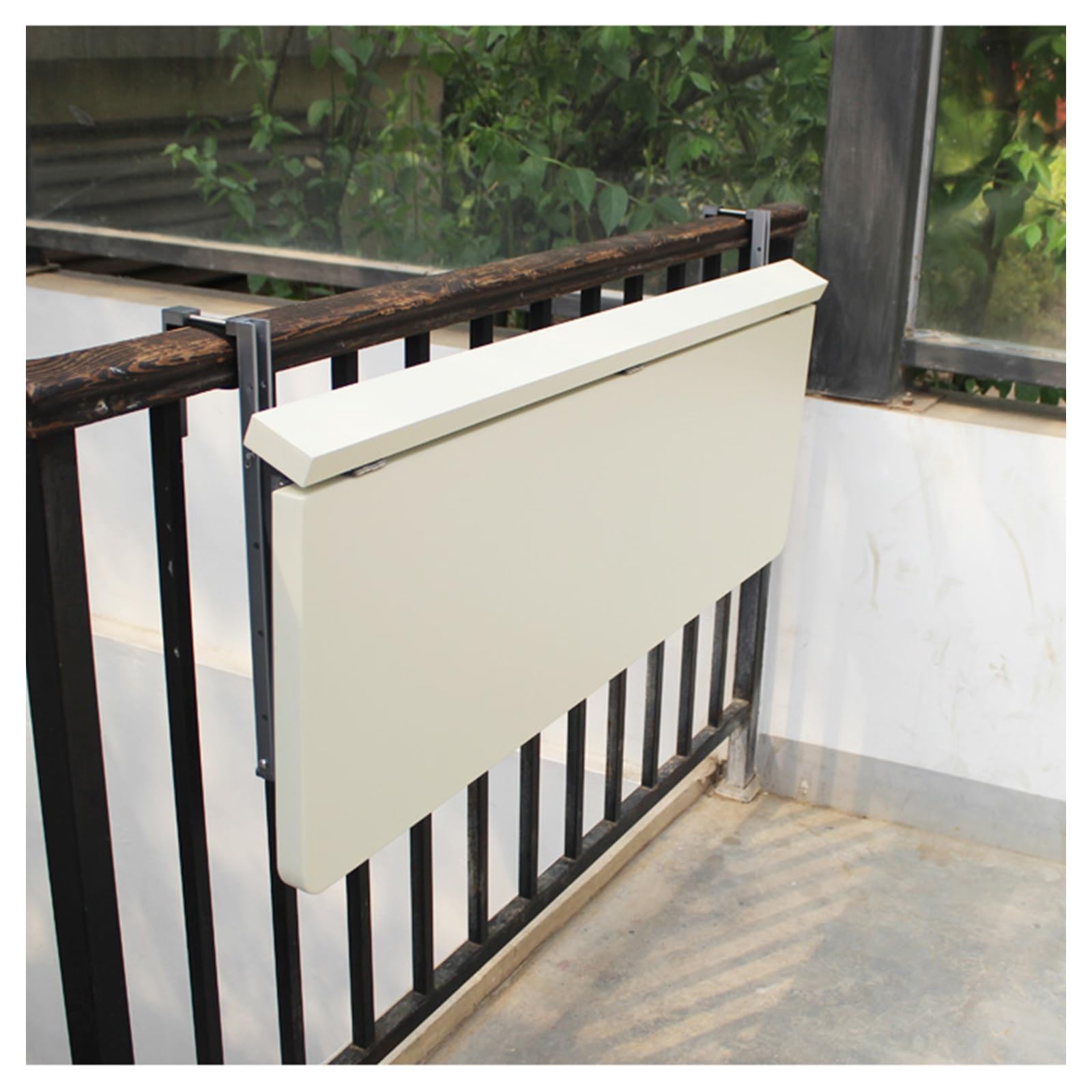 Barre de terrasse pliante blanche compacte 120 cm avec hauteur réglable