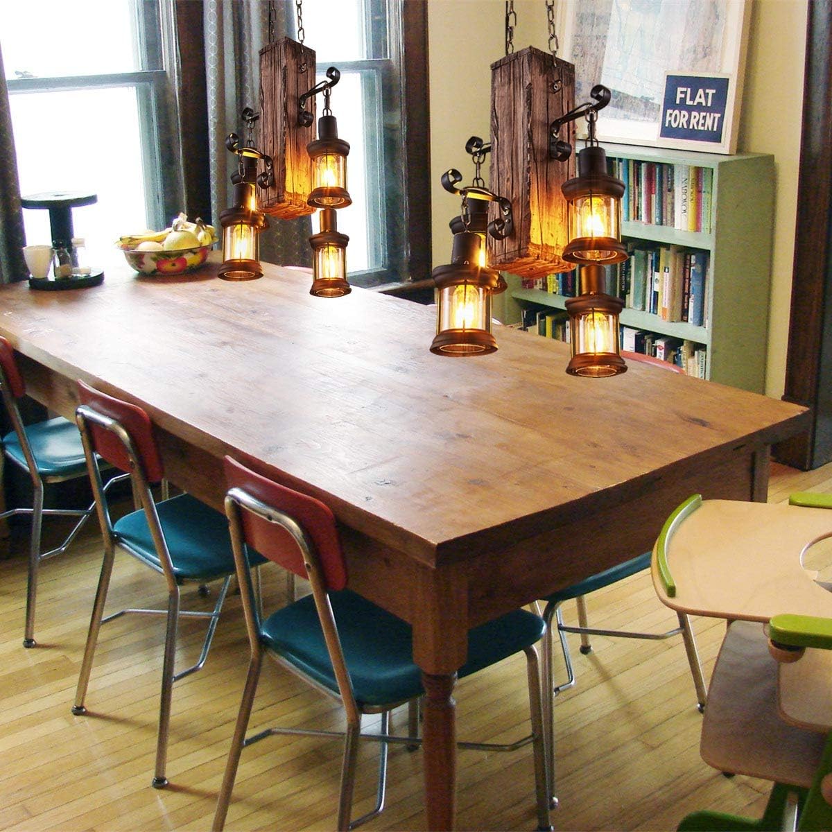 Amаzіng 🔥 LADIQI Industrial Vintage Wooden Hanging Pendant Light Retro Loft Lantern Chandelier 4 Lights Suspension Lighting Fixture for Coffee Shop Restaurant Exсluѕіvе Dіѕсоunt 🔥 LADIQI Industrial Vintage Wooden Hanging Pendant Light Retro Loft Lantern Chandelier 4 Lights Suspension Lighting Fixture for Coffee Shop Restaurant