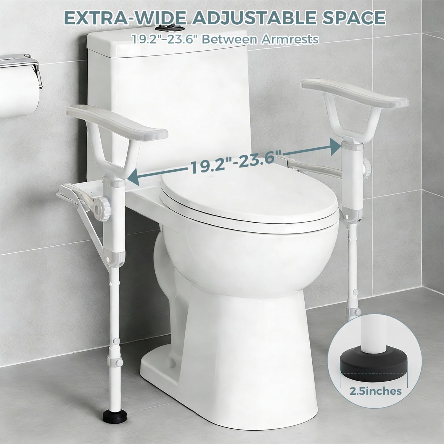 AbyssZen Folding Toilet Safety Rails - Adjustable Bathroom Support Frame with Foldable Arms for Elderly, Seniors, Post-Surgery Recovery, and Pregnant Women - Tool-Free Installation, Sturdy Grab Bar