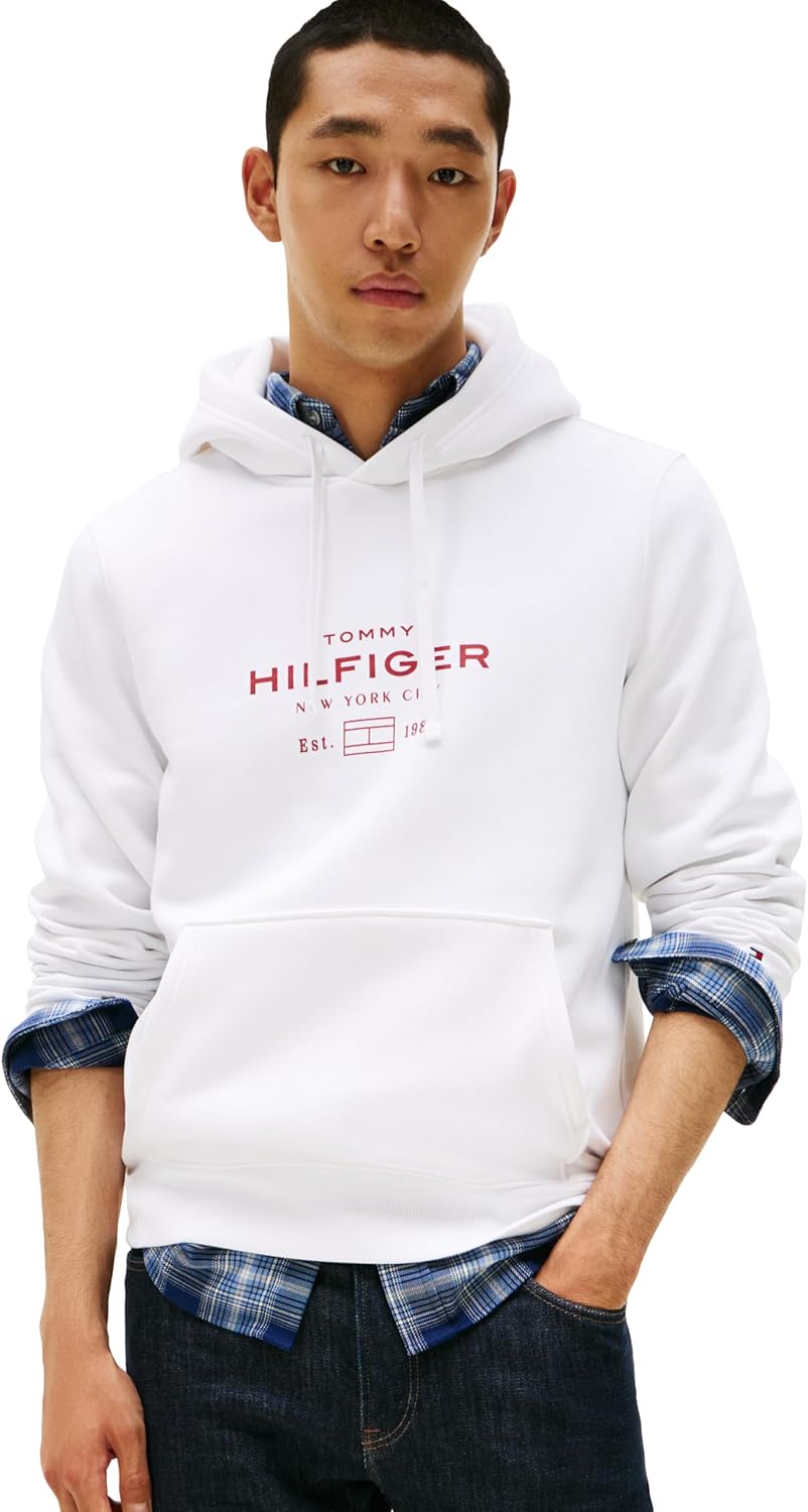 Tommy Hilfiger mens Medium Weight Hoodie With Signature Printed Graphic Logo