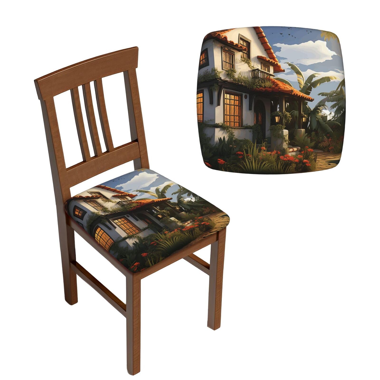 NONHAI 4PCS Dining Chair Seat Covers Set Farmhouse Stretch Removable Chairs Covers Washable Seat Cushion Slipcovers Protector for Dining Room Kitchen Chairs