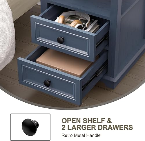 Miniatura 6 de Mesa auxiliar con estación de carga rápida USB C, mesa auxiliar de sofá de 18 pulgadas de ancho con 2 cajones, armario de almacenamiento cuadrado de