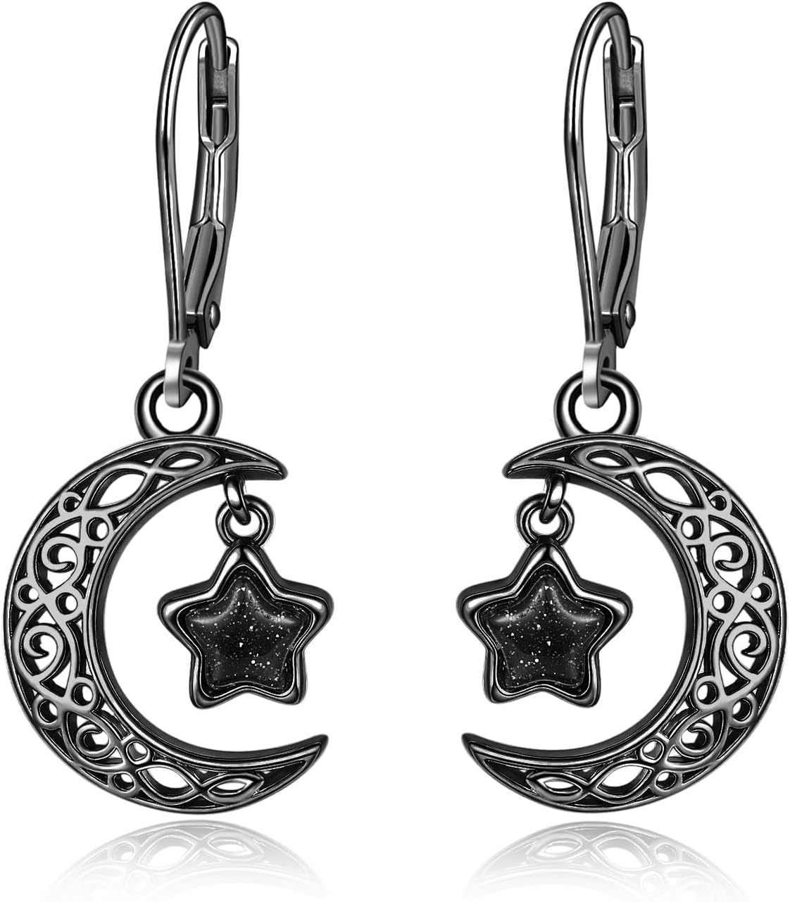 Dreamboat Moon and Star Earrings Sterling Silver Moon Earrings for Women Lever Back Dangle Blue Sandstone Witchy Celestial Jewelry