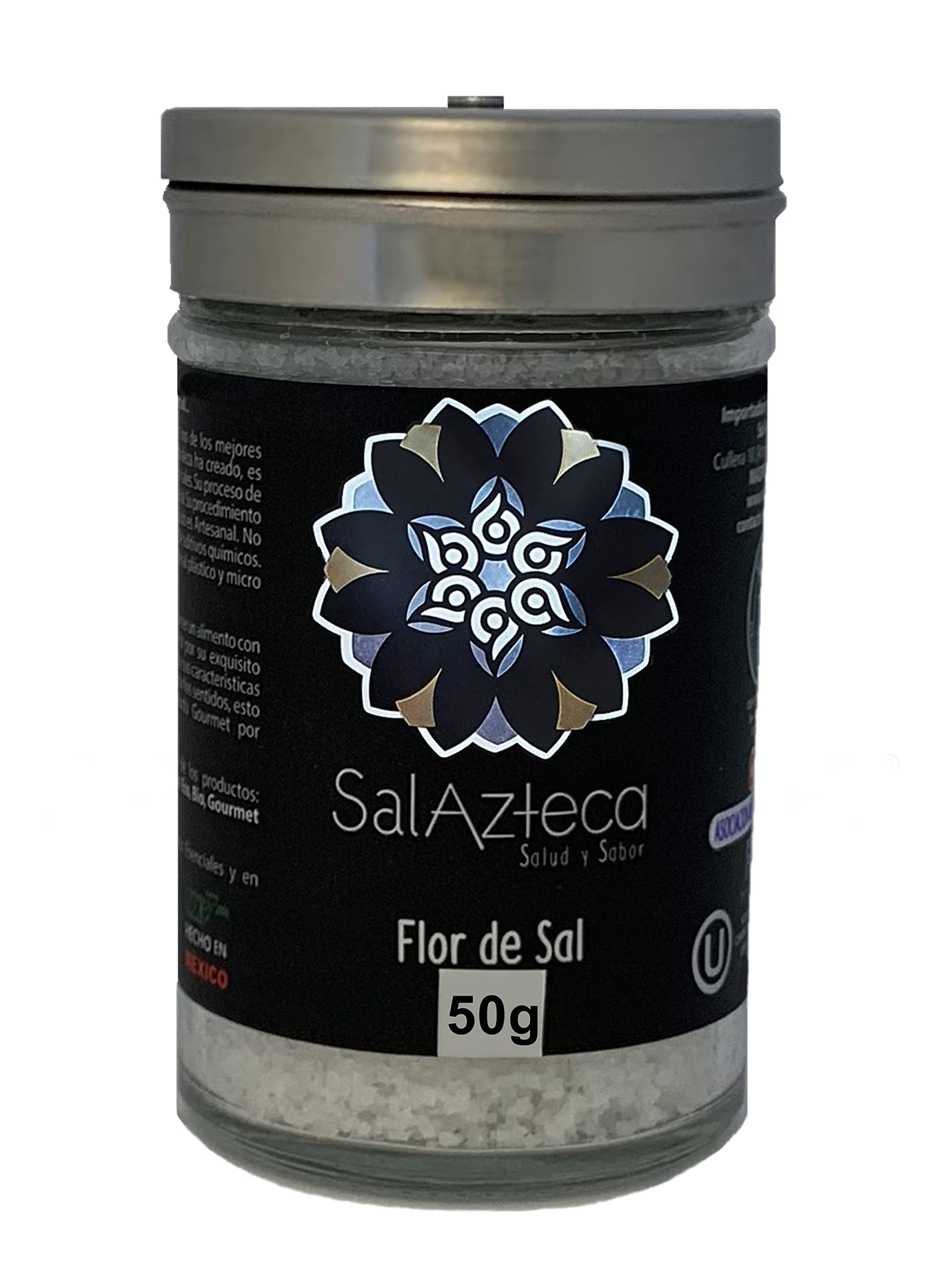 Sal Azteca / Fior di Sale / Fleur de Sel - Sale con meno sodio, alternativa al sale comune, 100% puro e naturale. Ricco di minerali. Ricco di magnesio. Gourmet per eccellenza (50 g 1 unità)