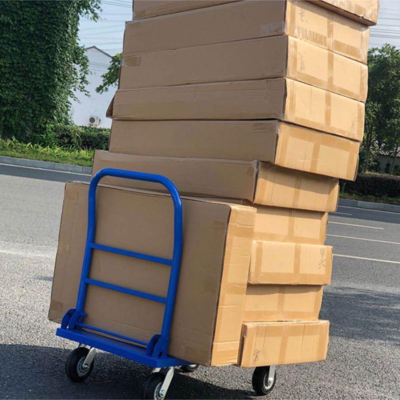 Schwerlast-Plattformwagen, Eisen-Flachbettwagen, industrieller Flachbett-Handwagen mit klappbarem Griff und Rädern transportwagen