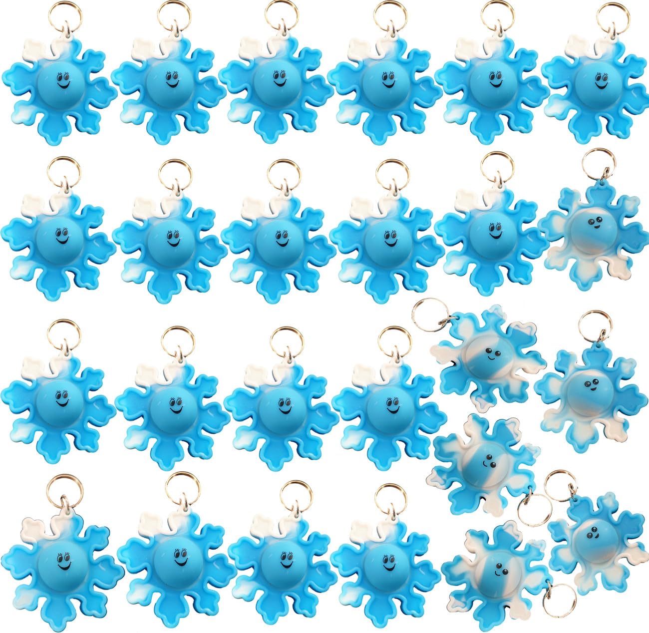 24 Packs Bulk Mini pop Snowflake Shape fidget Bubble key chain,Boys and Girls Christmas Party Favors School Student Gifts