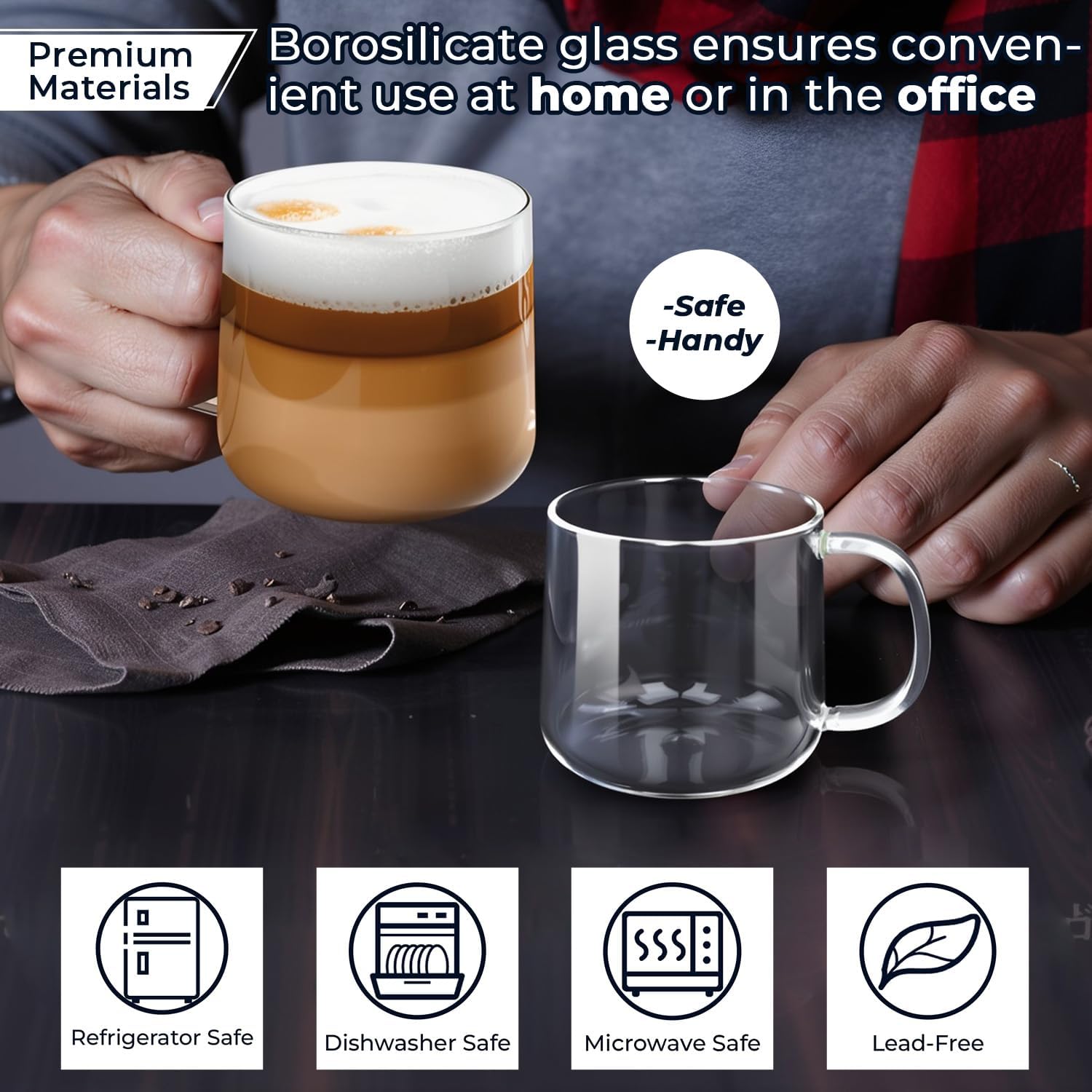 Aquach 20 oz Large Glass Coffee Mugs with Handle Set of 2 - Clear Glass Cups for Latte, Cappuccino, and Tea - Image 3