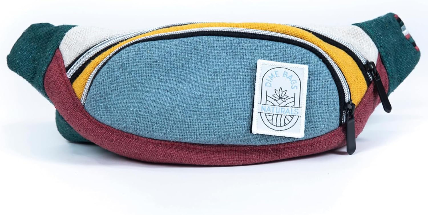 Dime Bags Fanny Pack Made with 100% Nepali Hemp, Unisex Waist Bag with 5 Pockets for Storage, Adjustable Strap, Lightweight Belt Bag for Travel, Hiking, & Daily Use, Naturals Maverick (Boho Cream)