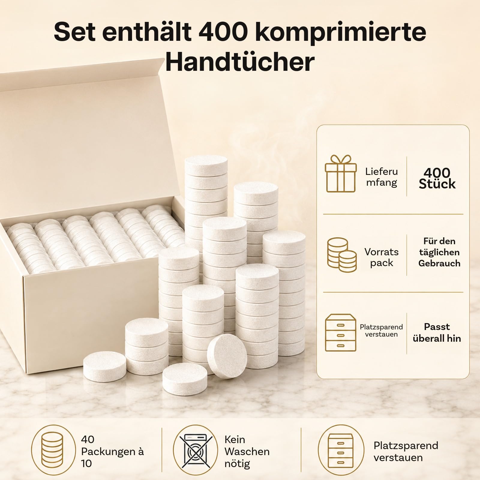 Komprimierte Einwegtücher für Gesichtspflege 400 Stück von MMOBIEL – 33×21×7,6 mm Zellulose-Gesichtstücher – Weich & Absorbierend – 6 mm Expandierbare Einweg-Gesichtstücher für Spa, Salon & Hautpflege