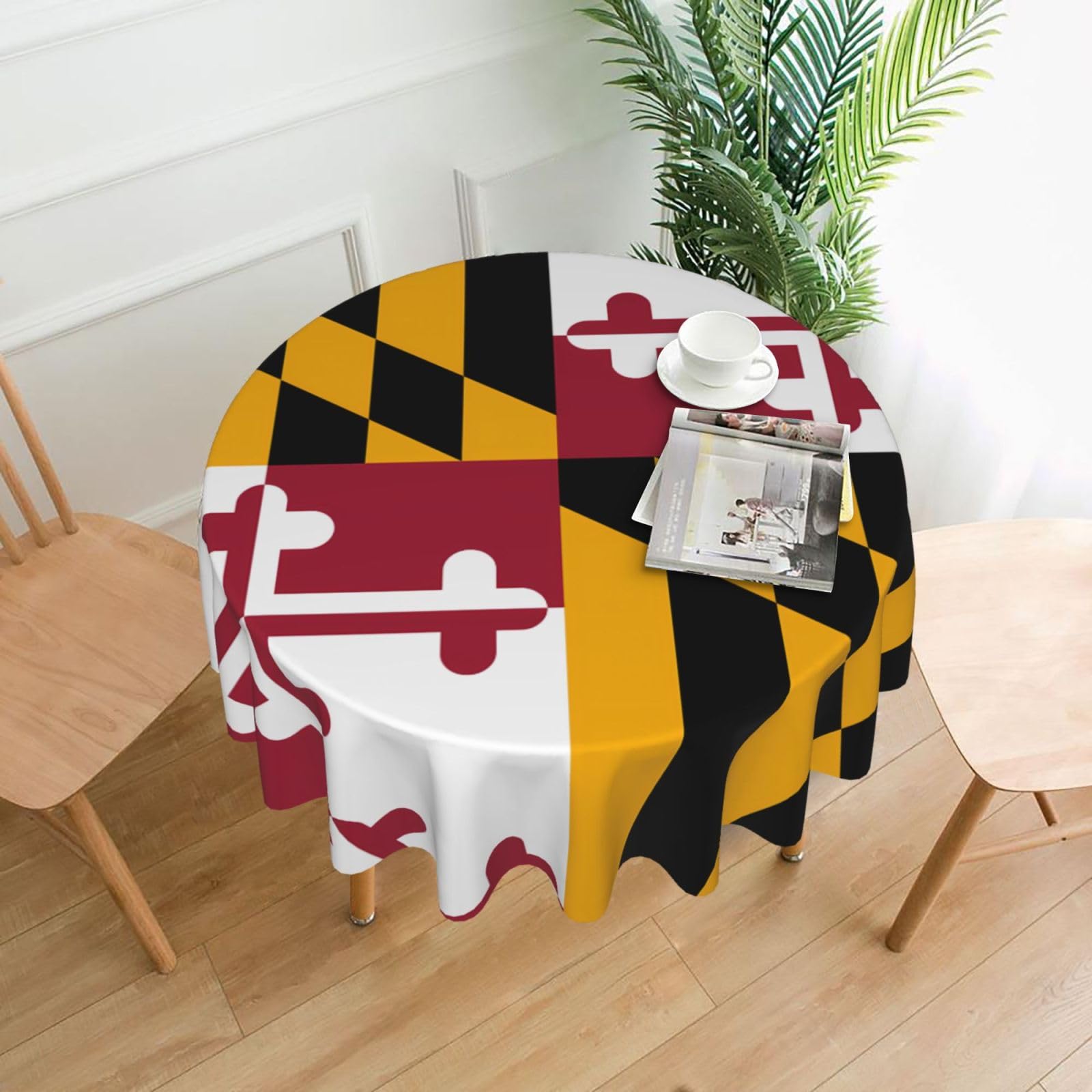 HLSBSSL Maryland State Flag Printed round decorative tablecloth, 60 inches, suitable for various tables in the living room, dining room, coffee table, etc.