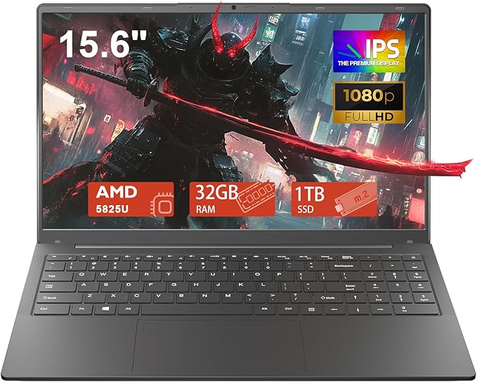 CYCLUS 15.6 Pouces Ordinateur Portable Gaming Laptop R7 5825U Processor (2,0 à 4,5 GHz 8C/16T), Vega 8 Graphics, 32GB RAM 1TB SSD, Clavier Rétroéclairé/Webcam/Type-C, Comprend Un Cache Clavier AZERTY
