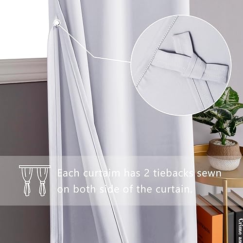 Miniatura 3 de DWCN Cortinas opacas para dormitorio con alzapaños, dan privacidad, oscurecen habitación, con ojales en la parte superior, para la sala, 42 x 54