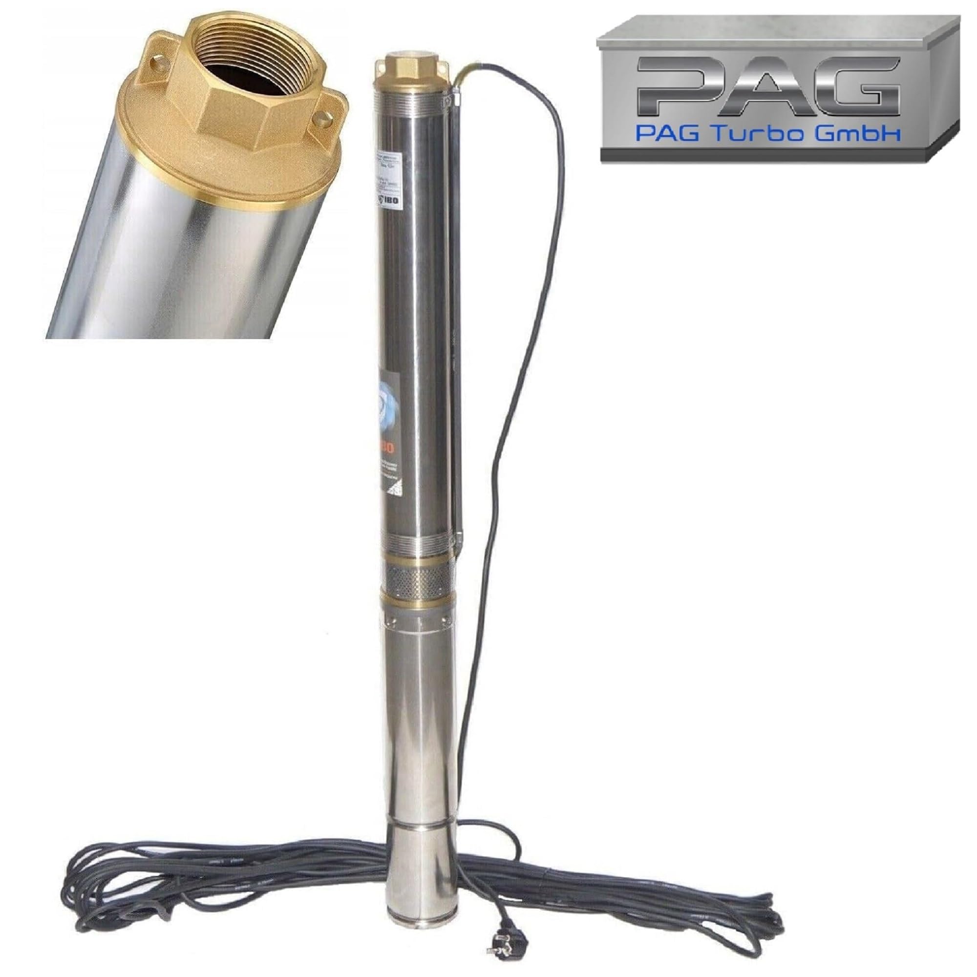 Firma PAG Turbo GmbH® - Hochwertige energiesperende 3" Edelstahl Tiefbrunnenpumpe 3000l/h - 6,0 bar sandverträglich bis 5% Typ 3"Ti15