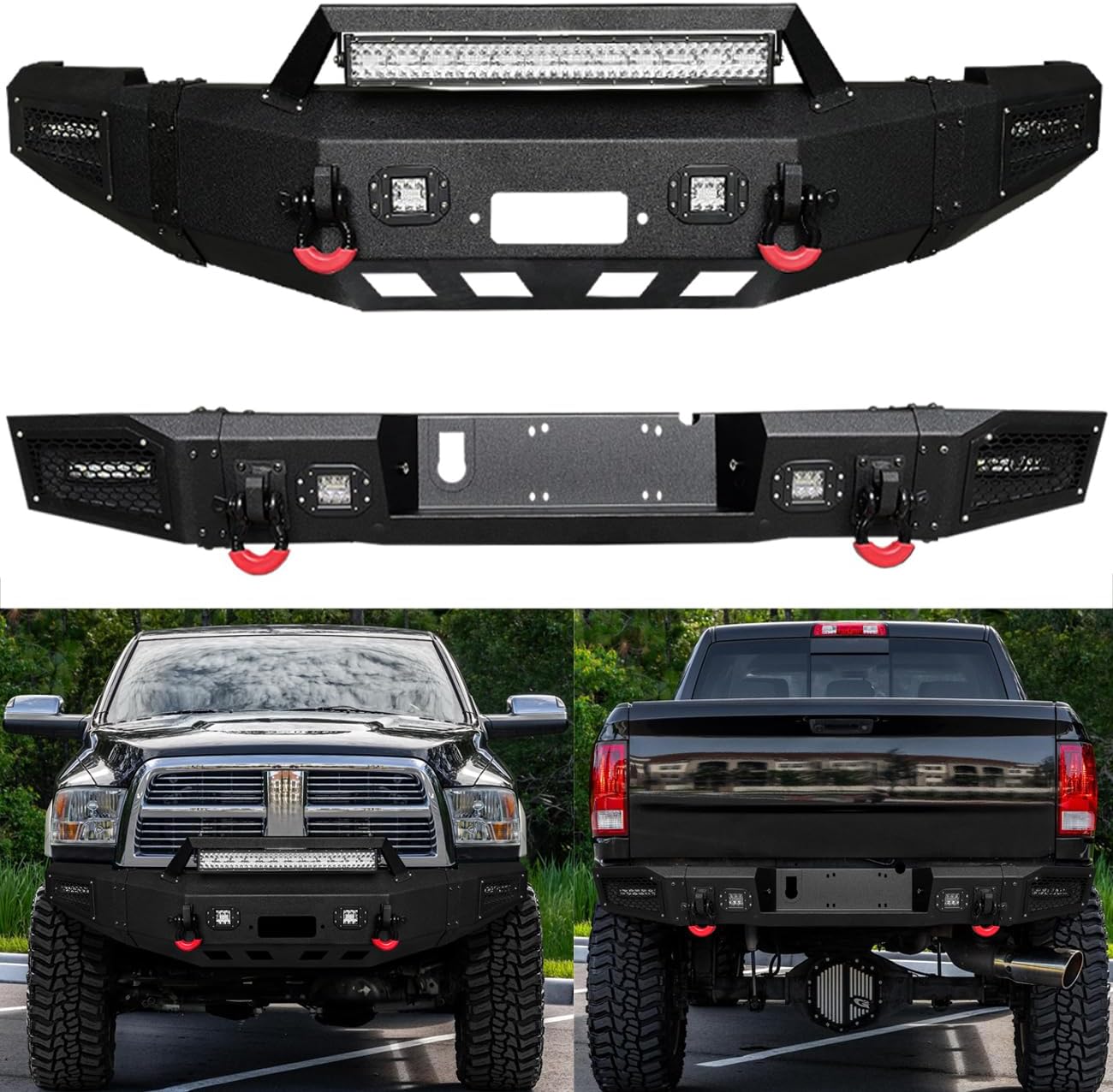 Vijay Front and Rear Bumper Fits 2010-2018 RAM 2500/3500 with Winch Plate and Lights
