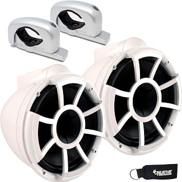 Wet Sounds REV 10 W-FC SA V2 - White REV10 - Revolution Series 10" Tower Speakers, Pair with Silver Aluminum Fixed Clamps Pair