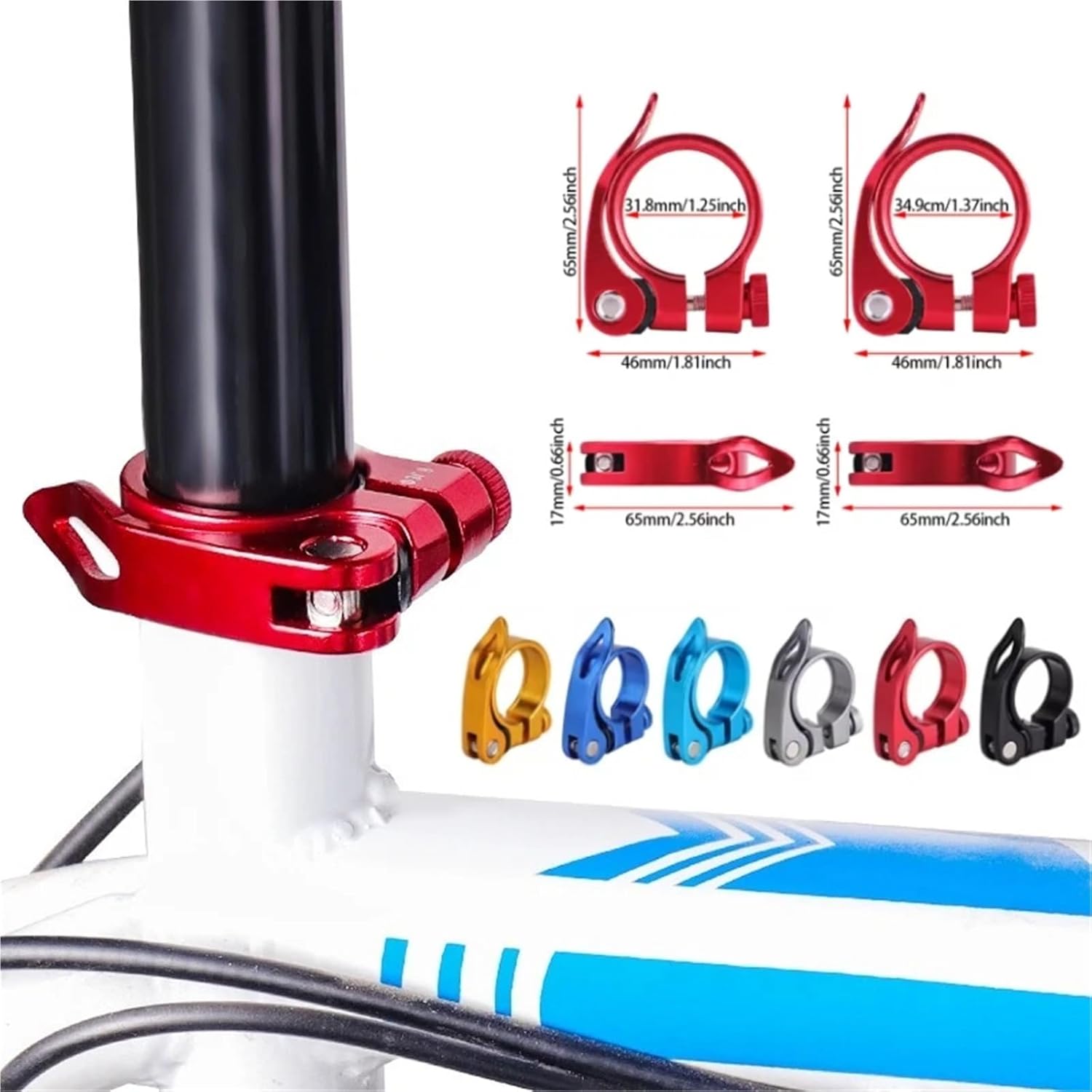 Bike Seat Clamps 10pcs Bicycle Seatpost Clamp 31.8/34.9mm Seat Tube Road Bike Clip Saddle Clamps For Secure Fixing Of Bike Seats To Seat(Red,31.8mm)