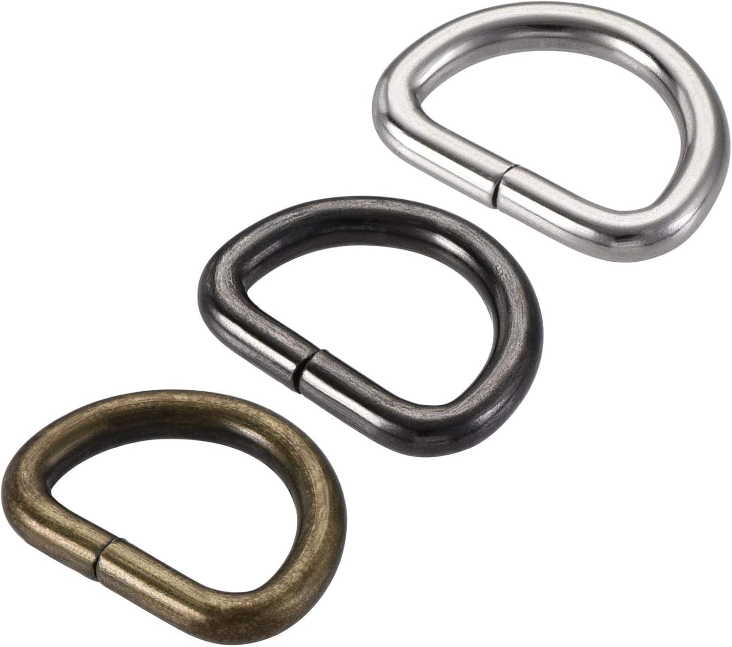 sourcing map Metal D Ring 0.79"(20mm) D-Rings Buckle Silver Tone, Bronze Tone, Black(Total 30pcs)