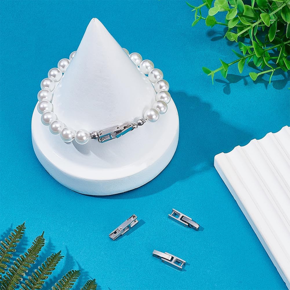 WEBEEDY 4 Pcs Silver Fold Over Clasp Stainless Steel Watch or Bracelet Extension Clasp Square Metal Strap Replacement for Jewelry Making Watch Repair Christmas Birthday Gifts Decoration,17x5mm