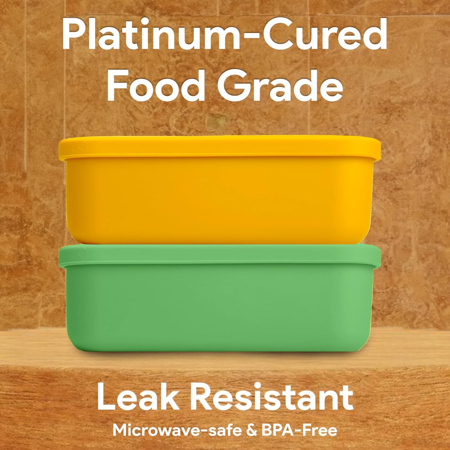 Platinum Silicone Bento Lunch Box Set of 2 – 3 Compartments, Leakproof, Versatile, Durable, Microwave & Freezer Safe, Meal Prep, Food Storage for All Ages (Watermelon Green & Gold Honey) - Image 3